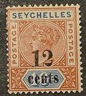 Travelstamps seychelles Stamps Scott  23 - 12c 10c Surcharge Mint Mogh    Signed