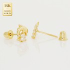 14k Real Solid Gold Dolphin With Cubic Zirconia Screw-back Baby Stud Earrings
