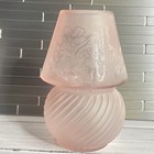 Vtg Frosted Pink Glass Fairy Light Lamp Etched Shade Swirl Candle Holder Set