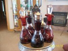 R  Strickland Silver Plate   Ruby Glass Antique Bohemian Ruby Etched Cruet Set 