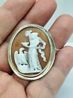Lovely Antique 1900s Hebe And Zeus Greeks Goddess Hand Carved Shell Cameo Brooch