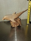 Hand Carved Wooden Dolphin On Burl Wood Base Sculpture Figurine Decor