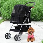 4 Wheels Pet Stroller Dog Cat Stroller With Storage Basket And Cup Holder Black