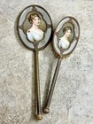 Antique Ormolu Brass Vanity Set Hand Mirror   Brush W empress Josephine Portrait