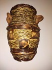 Vintage Hand Made Decorative Pottery Vase With A Woven Basket  Mexico
