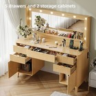 Vanity Desk With Mirror  Led Lights And Power Outlet Makeup Vanity Table  Oak