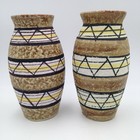 Mid Century Modern Italy Art Pottery Vase Textured Lava Glaze Pair Vintage