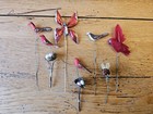 Vintage Florist Picks Birds Cardinal Bumble Bee Butterfly Lot Of 7 Real Feathers
