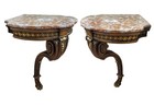 Pr 19th Century French Walnut Parcel Gilt Marble Top Corner Console Tables