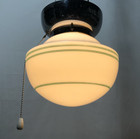 Antique Ceiling Light Chrome Fixture Art Deco Green Glass Shade Stripe Usa  k92
