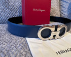 Salvatore Ferragamo Reversible Blue To Black Leather Belt Xl Silver Buckle 90cm