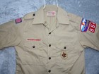 Boy Scouts Of America Official Men Small Button Up Shirt Patches Denver Khaki