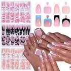 144pcs French False Nails Short Square Full Cover Acrylic Nail Tips Set