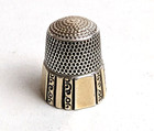 Antique Thimble Sterling Silver Gold Band Simons Brothers Size 8  With Etching