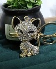 Cute Kitten Key Chain Bag Charm Rear View Mirror Backpack Rhinestones