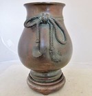 7 6  Meiji Period   Antique Japanese Bronze Vase With Rope Design   Wood Stand