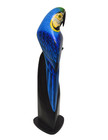 17  Wood Green Parrot Statue On Stand Carving Painting Head Art African Tropical