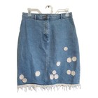 Vintage Denim Western Mini Skirt Boho Floral Granny Crochet Applique Fringe 12