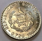 1964 Guatemala - 25 Centavos - Native Bust   Quetzal On Pilar - Mint Bu Silver