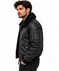 Men s Genuine Leather Aviator Bomber Jacket Black Faux Fur Collar Winter Coat