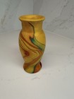 Vtg Mission Swirl Marbled Art Pottery Vase Nemadji Style Southwest Orange 6 5   