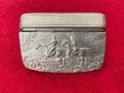 Antique Pewter Snuff Box Sheffield England On The Hunt Fox Horses Hunters   Dogs