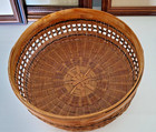 Vtg Basket Bamboo Wicker 10  Hand Woven Brown Black Large Round Collector 70s Us