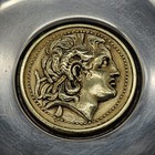 Sterling Silver Trinket Bowl With Bronze Medal Alexander The Great greece c 1930