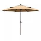 Aoodor 3 Tier Outdoor 10ft Patio Umbrella Market Table Umbrella W crank Brown