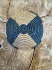 Vintage African Red Green Yellow 8  Diameter Hand Woven Geometric Coiled Basket