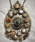 Vtg Indian Afghan Inspired 5    Multi Agate Pendant Necklace Tribal Boho Statement