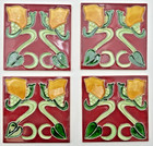  14  Art Nouveau Tiles 6  X 6  Burgundy  Greens   Yellow Reproduction