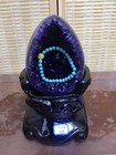 4 5lb  Natural Amethyst Geode Dinosaur Egg Quartz Crystal Specimen Healing stand