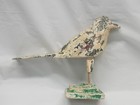 Vintage Wood Jay Bird Figure Distressed Paint 6 5 Inch   Bird Statue   5479