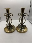 Vintage Pair Of Brass Metal Scrolled Candle Stick Holders 7 5    Tall
