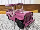 Vintage Pink Tin Jeep Beach Surrey Pressed Steel Toy Car W  Canopy Frills Rare