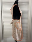 Vintage 1950s Full Bib Apron Pink Green Floral Cotton Orange Piping Pockets 35 