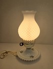 Vintage Floral Hand-painted Milk Glass Hobnail Electric Hurricane Lamp 11  Tall