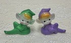 2  1950s Vintage Ceramic Porcelain Pixie Elf Elves Figurines Japan Purple  green