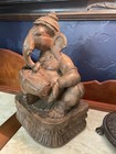 Rare Mcm Vintag Hand Carved Antique Hindu God Ganesha Solid Wood Figurine Statue