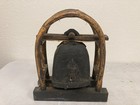 Antique Thia Hill Tribe Elephant Bronze Bell In Bamboo   Deerskin Frame