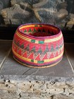 Vintage African Zulu Tribal Tight Handwoven Coiled Lid Basket Leather Heavy Euc