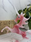 Rare Blown Glass Pink   White Swirl Pegasus Unicorn Figurine - Murano Style