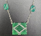 Antique Art Deco Brass Green Czech Glass Pendant Necklace