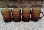 Vintage - Anchor Hocking - Clear Brown Glass Barrel Coffee Mug Cup - Set Of 4