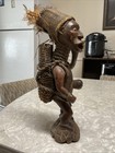 Vintage African Hand Carved Wood Man On Turtle Basket Tribal Folk Art 15 