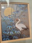 Vintage Japanese Whooping Crane heron Print Art In Gold Faux Bamboo Frame