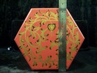 Vintage Fraktur Style Wooden Hexagonal Keepsake Box 8 5  Brass Hardware