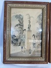Antique Pair Of Oriental Garden Women Framed Chinese Wall Art Print Hand Colored