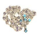 Antique Filigree Virgin Mary Center Blue Crystal Rosary Excellent Condition